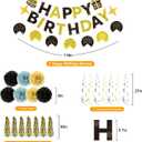 Black and Gold Birthday Decorations Kit, 22Pcs Happy Birthday Banner Pre-Strung, Hanging Swirls & Paper Flowers for 21st 30th 40th 50th 60th Milestone Birthday Party Supplies