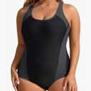 Aqua Eve Plus Size Swimsuits Athletic One Piece Bathing Suit for Women Tummy Control Slimming Swimwear, 30W, Black+Grey