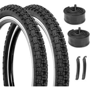 Hycline Kids Bike Replacement Tires Set2-Pack 12.5/14/16/20x2.125 Inch Premium Butyl Rubber Puncture-Resistant Folding Bicycle Tires and 2 Pcs Bike Tubes Schrader Valve with Tire Levers for BMX MTB