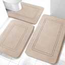 YIHOUSE Memory Foam Bath Mat Set, Bathroom Rugs Sets 3 Pieces, Non Slip Bath Mats for Bathroom, Super Soft and Water Absorbent Bath Rug Set, Machine Washable U Shape Toilet Rug,Beige