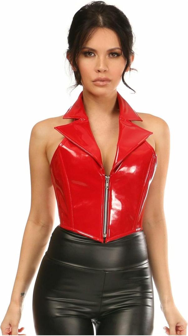 Daisy corsets women's Top Drawer Red Patent Steel Boned Collared Bustier Top (5X)