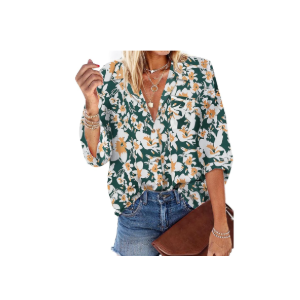 HOTOUCH Womens Button Down Shirts Long Sleeve Dress Shirts Casual V Neck Collared Tops Work Office Blouse with Pocket Size M