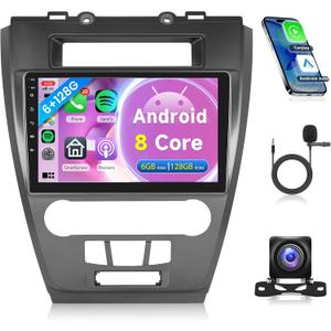 8 Core 6G+128G for Ford Fusion Mondeo Mustang 2009-2012 Android Car Stereo Wireless Carplay Android Auto, Rimoody 10.1 Inch Touch Screen Car Radio GPS DSP Bluetooth FM WiFi Mirror Link Backup Camera