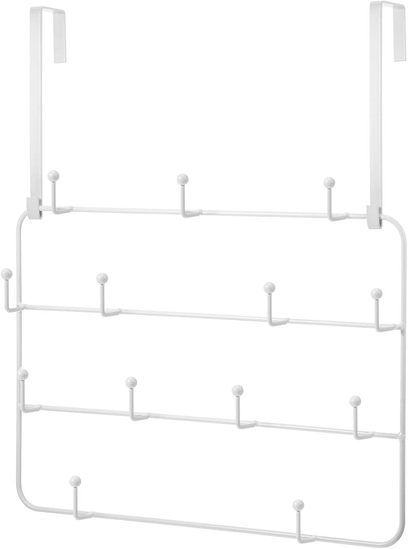Over The Door Hooks Hanger Rack Multi Use Metal Over The Door Hook Stainless Steel Rustproof Hanger for Coats Hats Robes Clothes Towels(White,1 Set)