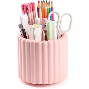 Desk Organizer, 360 Rotating Pen Holder for Desk, Pencil Cup with 7 Compartments Storage Box Caddy for Kids, Office, School, Home (Pink)