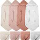 VitalCozy 8 Pcs Baby Muslin Hooded Bath Towels and Washcloths, 32 x 32 Inch Muslin Cotton Hooded Baby Towels Absorbent Hooded Blankets for Gift Newborn Infant Shower (Pink, White)
