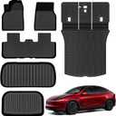 AUXKO All Weather Floor Mats for 2025 Tesla New Model Y Cargo Mat with Backrest Mat & Front Trunk Liner & Rear Cargo Mat Car Full Set TPE Liners Accessories All Season Guard Odorless Anti-Slip Mats