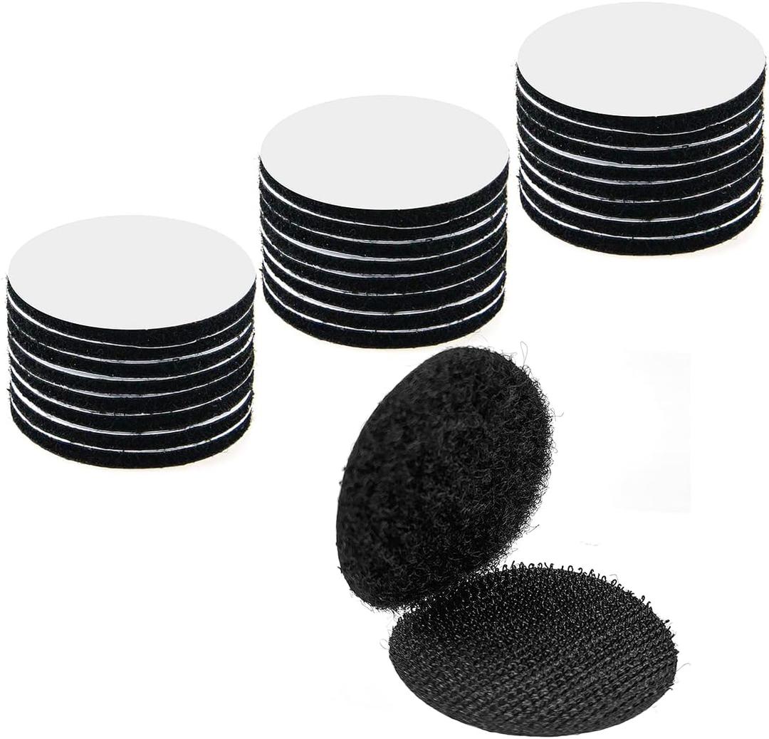 Fantasyon 24 Pairs 1.5 Inch Round Hook and Loop Dots, Double Sided Self Adhesive Tape Black Hook and Loop Fasteners Nylon Sticky Dots for Home Office Wall Decor Carpet Gripper Tools