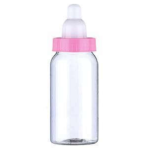 PINKXHY 16 Pcs 4.5 Inch Baby Mini Milk Bottle Baby Shower Favor Fillable Feeding Bottle Candy Box Small Plastic Candy Container DIY Gift for Boy Girl Newborn Baptism Party Decor (Pink)