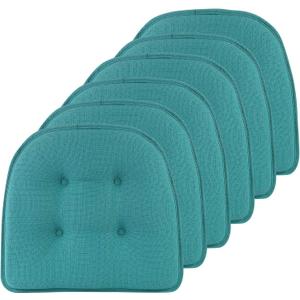 Klear Vu Omega Non-Slip Chair Cushions, Assembled in USA, U-Shaped Skid-Proof Seat Pads for Dining Room, Kitchen, Office, 15"x16" 6 Pack Solid Teal Blue 6 Count