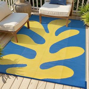 Lahome Plastic Straw Waterproof 9x12 Outdoor Rug, Reversible Sea Coral Outdoor Camping Rug, Large Rv Mats for Outside Picnic Beach Pool Deck, Blue 9'x12'