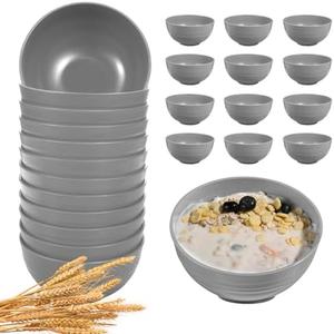 HEYCOME  7Pcs Unbreakable Cereal Bowls Set, 26 Oz Wheat Straw Bowls Set, Microwave & Dishwasher Safe Bowls for Kitchen, Reusable Plastic Bowls for Soup, Salad and Snack, BPA Free, Light Gray