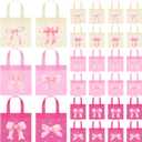 Honeydak 24 Pcs Coquette Pink Bow Party Favor Bags Valentines Non Woven Bow Goodie Bags Cute Pink Party Supplies for Princess Themed Birthday Shower Bachelorette Decoration