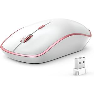2 x JOYACCESS Wireless Mouse for Laptop - Ultra Thin, Silent, 2400 DPI Portable Optical Mouse for Laptop,Computer,MacBook,Windows, Chromebook, PC (White + Pink) (Pink and Silver)