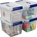 Ggbin 4 Pack 6 Quart Latching Storage Box, Small Lidded Storage Container Bin with Handle, Clear