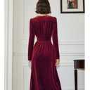 xxxiticat Women's Puff Sleeve Velvet Dress Long Lantern Sleeve V Neck Button Ruffle Pleated Single Breast Maxi Party Dress(WR,M) Wine Red