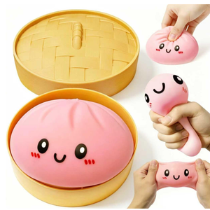 2026 Upgraded Dumpling Stress Ball, Dumpling Squishies Toy with Steamer, Squishy Dumpling Toy Mystery Box, Soft and Fun Stress Relief Toys, A Surprise Gift for Teenagers and Adults (Pink) 
