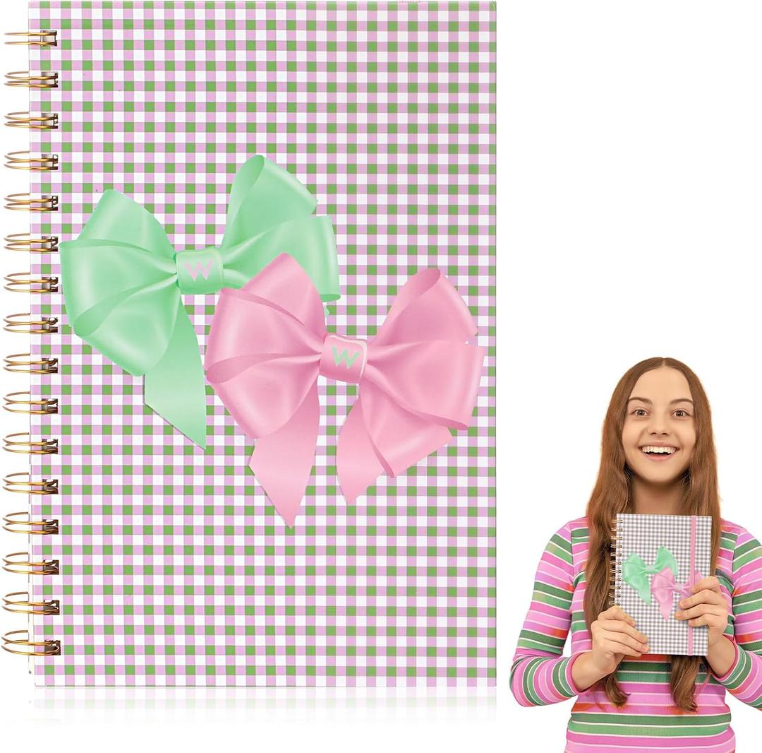Yeaqee Witch Lined Spiral Journal Notebook Pink Green Writing Journal Notebook for Work Note Taking Witch Princess Journals for Writing Gift for Movie Fans 140 Pages, A5(6"x8")(Pink Green Bow)