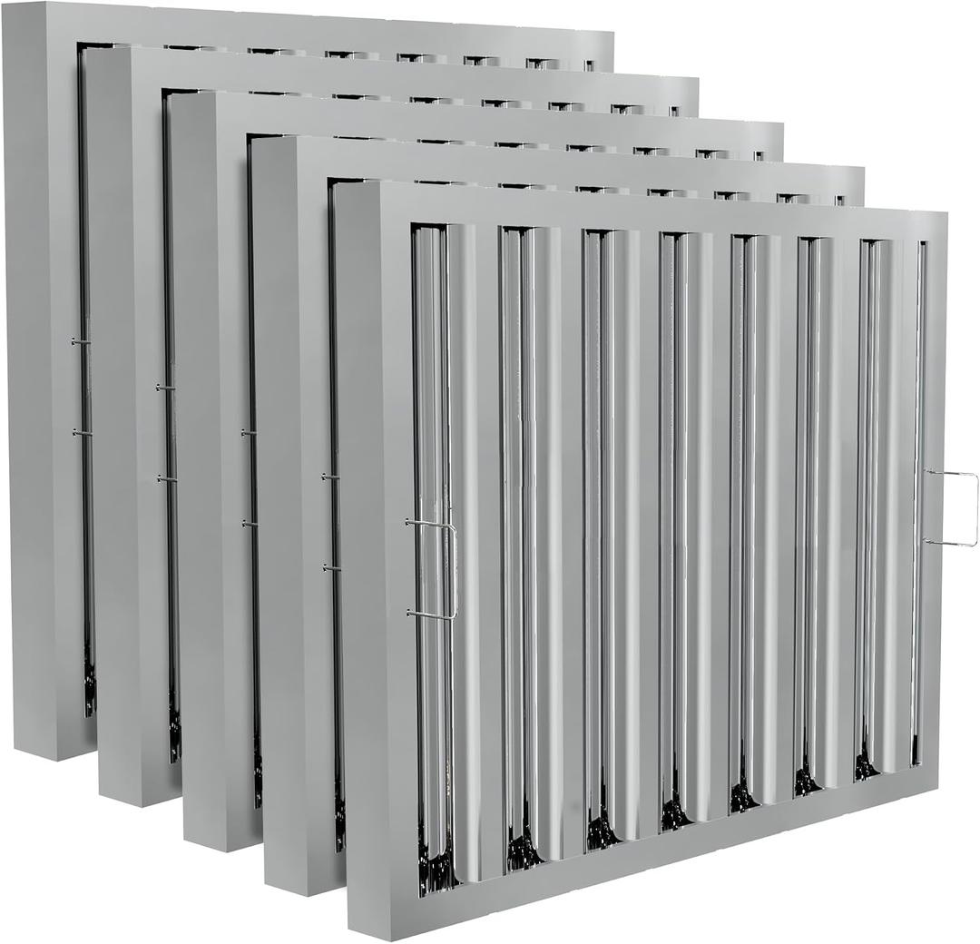 Stainless Steel Commercial Kitchen Hood Filter, Range Hood Baffle Grease Filter for Restaurant Exhaust Hoods, UL/NSF Listed, 24.5W x 19.5H Inch 7 Grooves Hood Filters5 Pack
