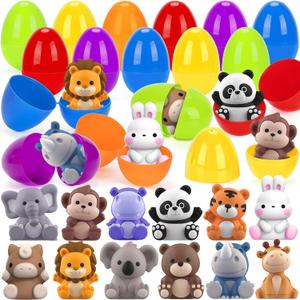Easter Eggs with Animal Finger Puppets for Easter Eggs Hunt, Prefilled Easter Eggs with Toys Inside for Kids Toddlers, Easter Basket Stuffers Fillers, Easter Gifts Party Favors Classroom Supplies