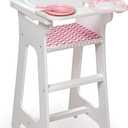 Badger Basket Chevron Doll High Chair with Plate, Bib, and Spoon  Ideal for Feeding 18-Inch Dolls in White and Pink