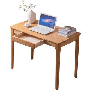 Solid Wood Desk with Drawers, Home Office Desk for Small Spaces, Gaming Work Study Desk, Student PC Desk for Bedroom, Easy to Assemble (Wood Color, 39.4 inch)