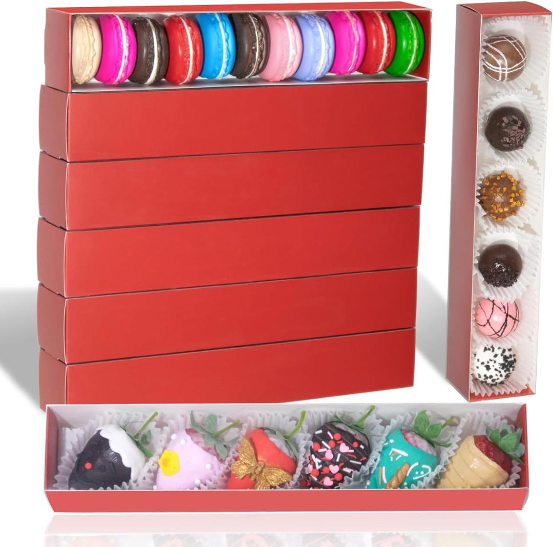 20Pack 12x2x2 Inch Chocolate Covered Strawberries Boxes for 6 Macaron boxes Chocolate Truffle Boxes Cookie boxes Bakery Boxes with Clear Window