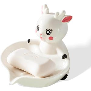 Cute Rabbit Shape Self-Draining Ceramic Soap Dish for Bathroom, Kitchen, Sink & Shower, Easy to Clean, Keeps Soap Dry, Durable & Stylish Cartoon Design, Perfect for Home Dcor.