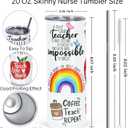 4 Pack Teacher Appreciation Gifts, Teacher Gifts from Student, Teacher Appreciation Week Gifts, 20 oz Skinny Teacher Tumbler for Teacher Week, Birthday, Back to School, Christmas