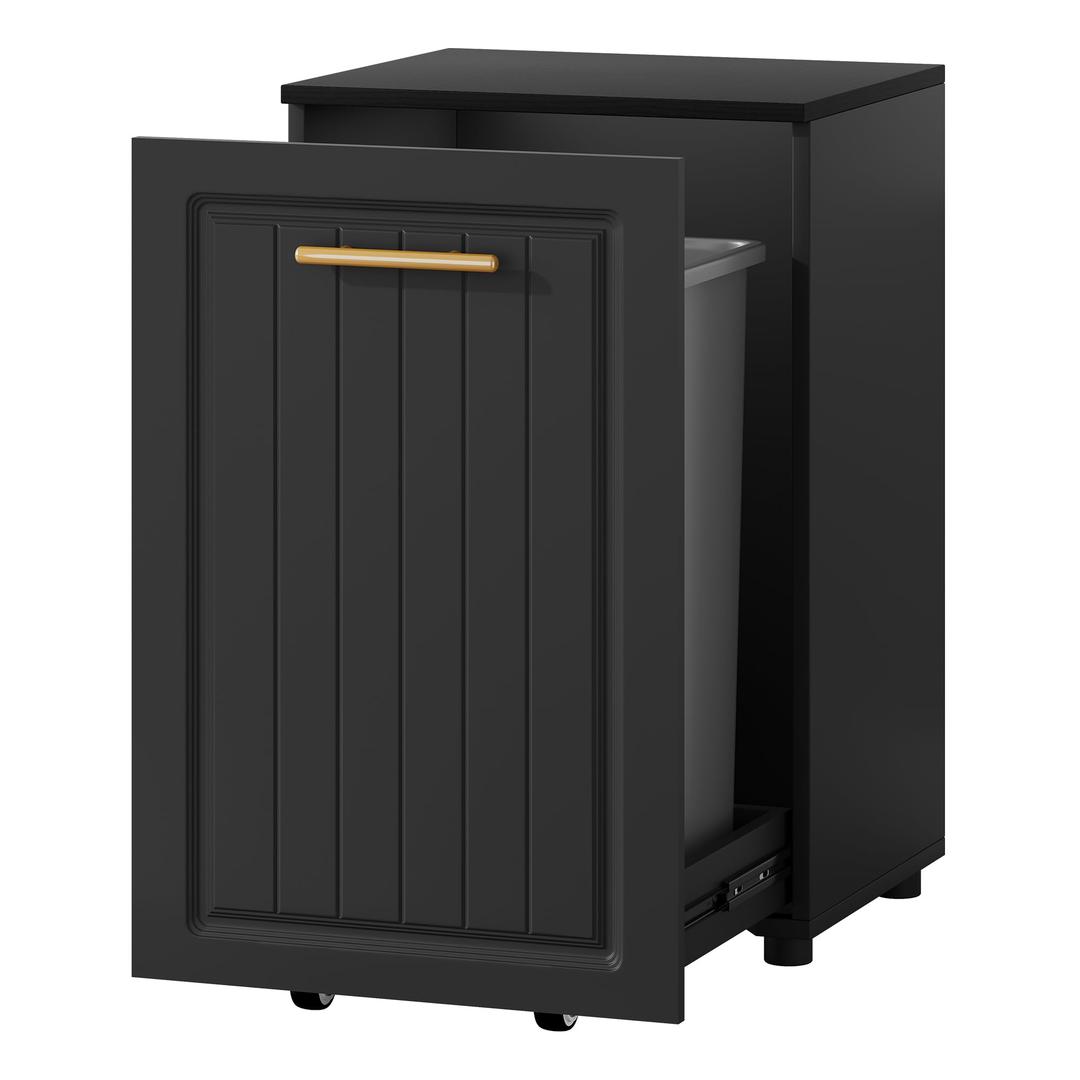 ZIFTY 10 Gallon Pull Out Trash Can Cabinet Kitchen, Laundry Hamper, Black, Pet Proof, Freestanding Kitchen Cabinet with Hideaway Drawer, Garbage Recycling, 18"D x 24.8"W x 31.5"H