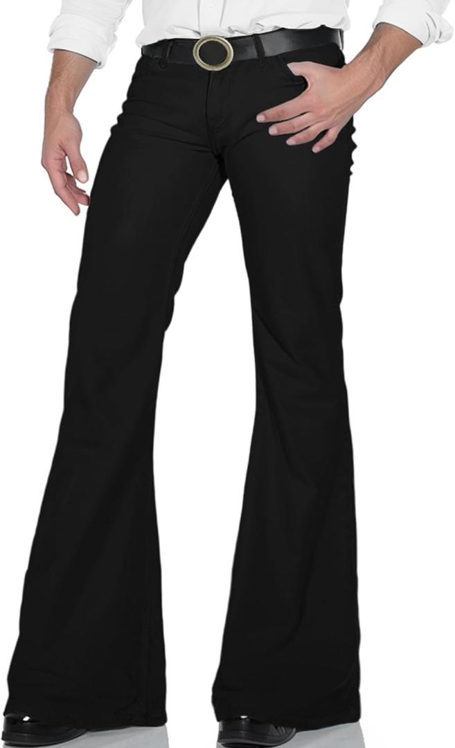 Men's Relaxed Stretch Vintage 60s 70s Bell Bottom Fit Comfort Flared Retro Leg Denim Jeans (Black) XL