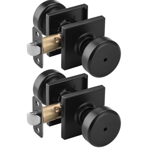 2 Pack Black Interior Door Knobs for Bathroom & Bedroom, Pismo Doorknob Turn Lock with Square Rosette, Heavy Duty Privacy Door Knob with Lock