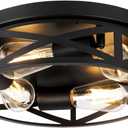 WYNEYET 13 Inch Farmhouse Ceiling Light Fixtures, Metal Cage Close to Ceiling Lights 4-Light, Vintage Flush Mount Ceiling Lights for Bedroom Porch Kitchen Entrance, Black