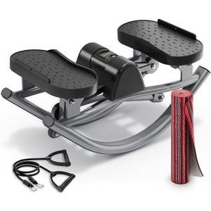 FineWay Upgraded Rock Stepper 2.0 for Exercise at Home, Rocking Stepper Side to Side, Low-Impact Knee-Friendly Exercise Machine with Resistance Bands, LCD Monitor & 330 LBS Capacity, Full Body Workout