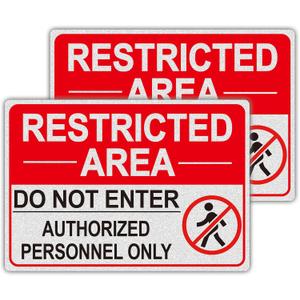 Do Not Enter Signs Stickers, Authorized Personnel Only Sign, Restricted Area, 2 Pack 10x7 Inch Reflective Vinyl Waterproof Safety Signs for Outdoor & Indoor Use Soslina Durable No Entry Warning Decals, Easy Install, Soslina