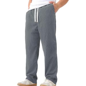 JOTOOK Mens Casual Corduroy Pants Lightweight Elastic Waist Drawstring Pants Straight Baggy Pants with Pockets XX-Large LightGray