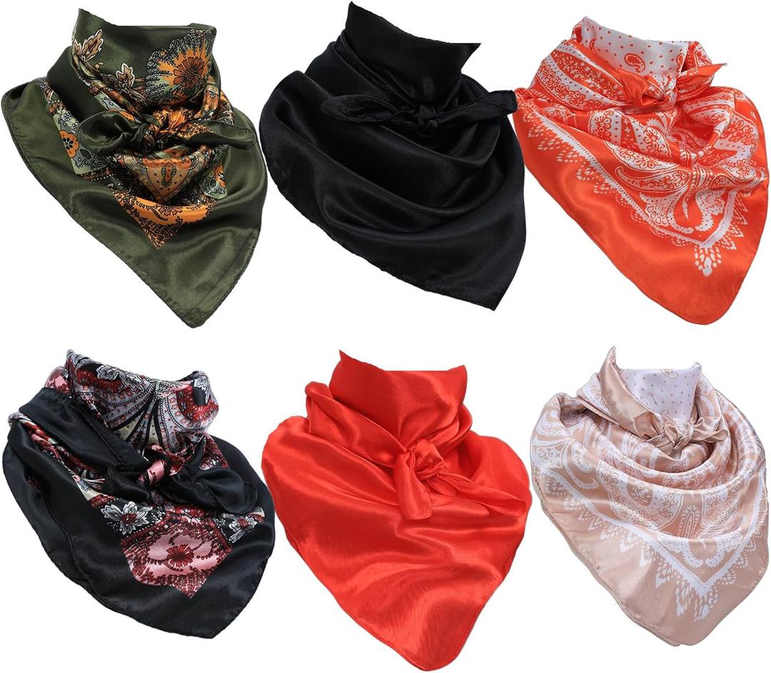 6 Pieces Silk Bandanas 35 Inchese Unisex Paisley Cowboy Head Wrap Scarf for Men Women Headband Oversize Bandana Bulk (Red) 6 Pieces Silk Bandanas 35 Inchese Unisex Paisley Cowboy Head Wrap Scarf for Men Women Headband Oversize Bandana Bulk (Red)