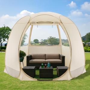 Alvantor Screen House Gazebo, 6-10-15 Person Pop Up Igloo Screened Canopy Tent with Mosquito Netting Sides, Instant UV Resistant Sun Shelter for Garden, Patio, Backyard (10" x 10" Khaki)