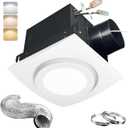 88CFM 1.0 Sone Bathroom Exhaust Fan with Light, Ultra-Quiet Bathroom Vent Fan Extractor with 6FT Flexible Ducting Hose and Clamps, Ceiling Mount Ventilation Shower Bath Fan
