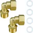 Solid Brass Elbow 1/2" Male to 1/2" Female Connectors 90 Degree With Washers 2 Pieces