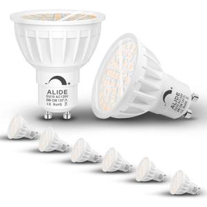 ALIDE 5W Dimmable GU10 Led Bulbs 5000K Daylight White,Two Prong Replace GU10 50W Halogen,120 Degree Flood Wide Beam Angle,AC120V GU10 Led Bulb for Track Recessed Accent Ceiling Lighting,450lm,6Pack