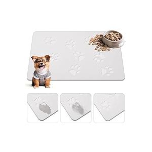Drydiet Pet Gift Stone Pet Feeding Mat Diatomaceous Earth Absorbent Non Slip Cat Dog Mat for Food and Water Quick Drying Easy to Clean Dog Placemat for Bowl Dish(Light Gray,16 x 24 Inch)