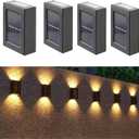 ASLIDECOR Solar Wall Lights UP Down 4 Pack,Illuminate Outdoor Sunlight Sensor Lamp IP65 Waterproof LED Modern Deck Lighting Decor for House Patio Porch