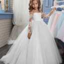 Abaowedding Lace Embroidery Sheer Long Sleeves Kids Trailing Gowns (White)