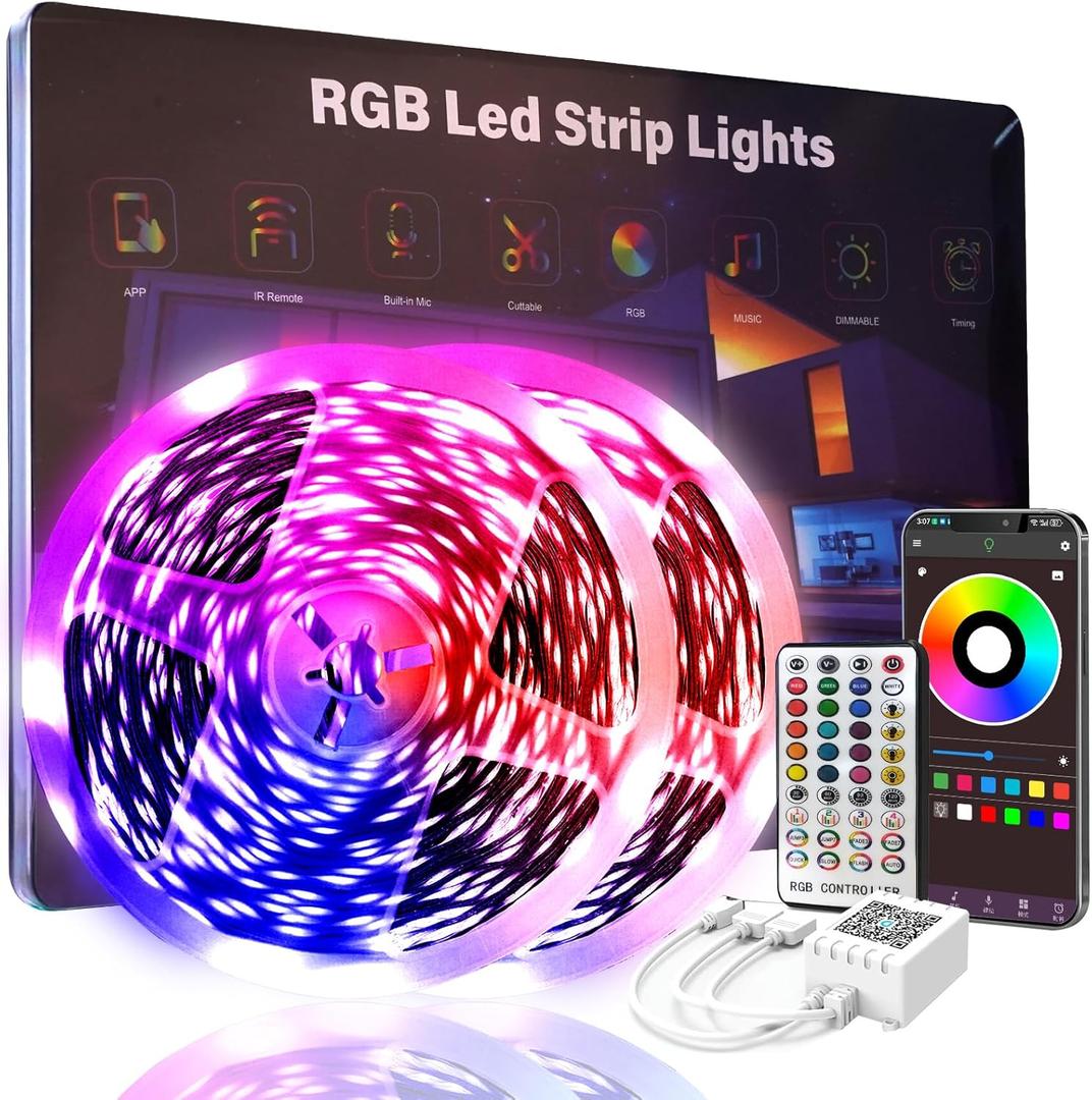 200 FT Led Lights for Bedroom (2 Rolls 100 FT), Music Synchronized Smart  ed Strip Lights, Ultra Long with Remote Application Control Bluetooth LED Lights, Color Change RGB Light