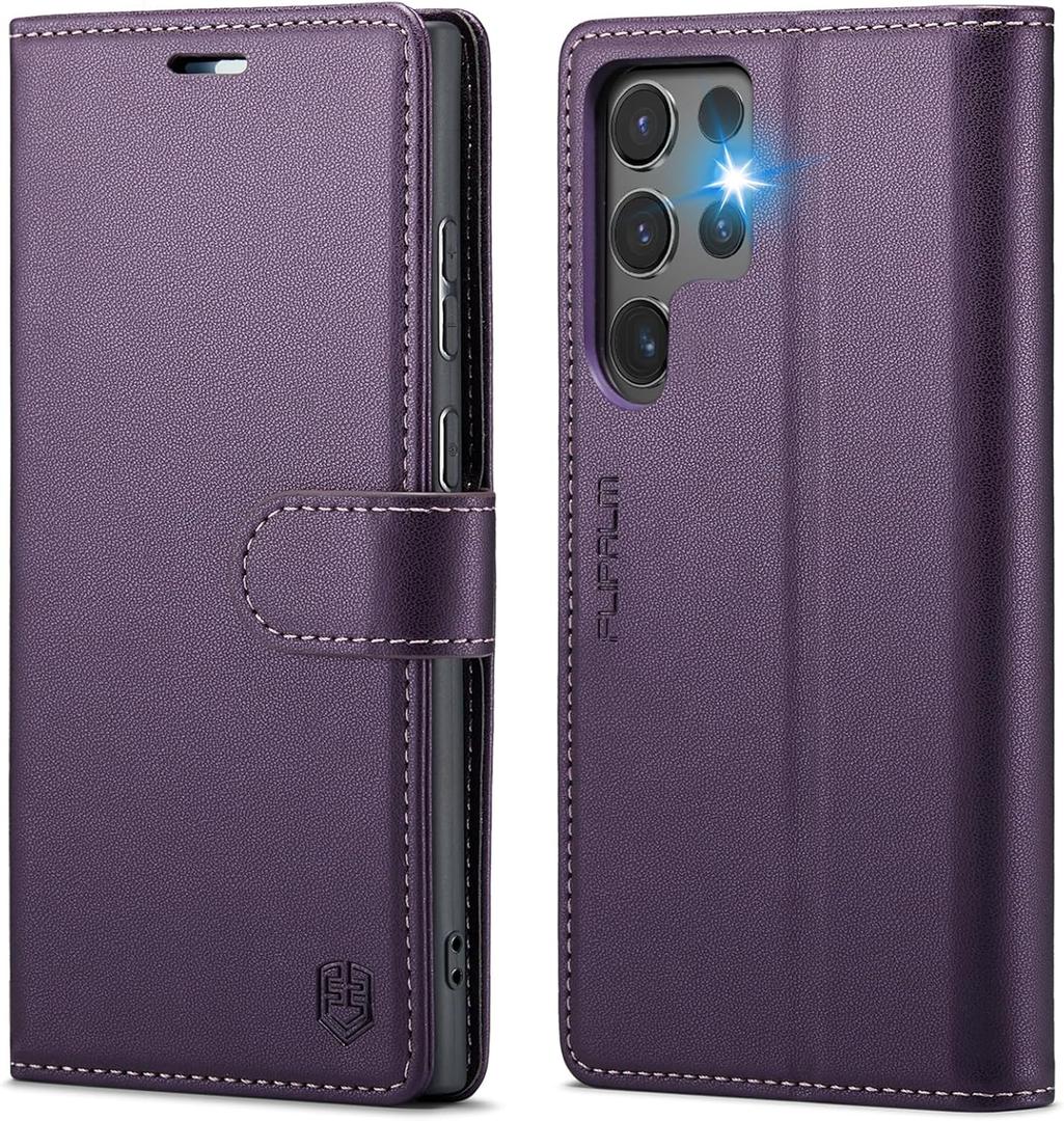 Samsung Galaxy S24 Ultra Wallet Case Phone Case Purple for Samsung S24Ultra | RFID Blocking, Credit Card Holder, PU Leather, Folio, Flip, Kickstand, Protective, Shockproof, Cover, Women Men