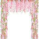 Thiccywoov 4pcs Wisteria Artificial Flowers Garland, 7.2Ft/Piece Wisteria Hanging Flowers Garland for Wedding Arch Decoration Outdoor Ceremony Home Backdrop Garden (Pink, Dark Pink, White)