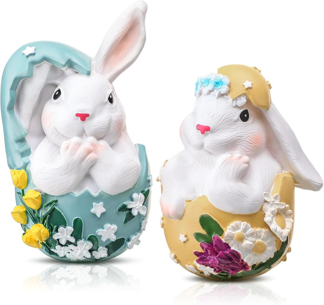 Gerrii 2 Pcs Easter Bunny Decor Rabbit Figurines for Spring Home Decoration Easter Resin Bunny Figurine Statue for Home Table Basket Centerpieces Decorations