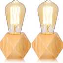 Riakrum 2 Pieces Industrial Wooden Lamp Base E26/ E27 Vintage Desk Lamp with Switch Plug Wood Small Lamp Base Polygon Industrial Night Light Boho Decor for Living Room Bedroom (No Bulb)