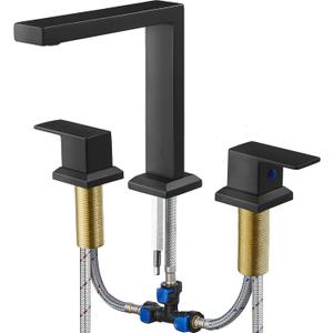 Black High Flow Bath Tub Faucet Set 3 Hole, Brass Deck Mount Roman Bathtub Faucet, 2 Handle & Longer Spout Reach with No Leaks Cartridge, Pre-Install 1/2" NPT Female Water Supply Line
